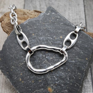 Stainless Steel Statement Necklace, Silver Large Pendant Necklace, Silver Abstract Pendant, Gift For Her, Chunky Silver Necklace