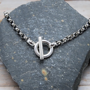 Chunky Silver Rolo Chain Toggle Necklace: Stainless Steel,