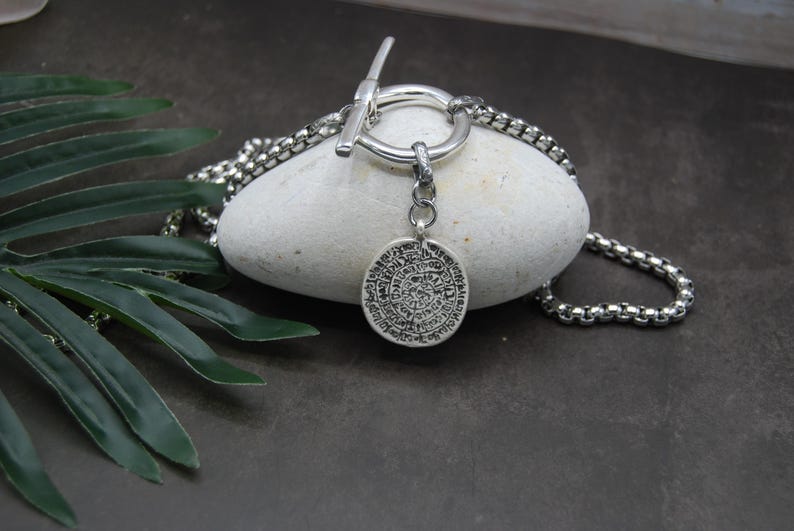 Silver Greek Coin Wrap Necklace – 100 cm Stainless Steel Box Chain image 15