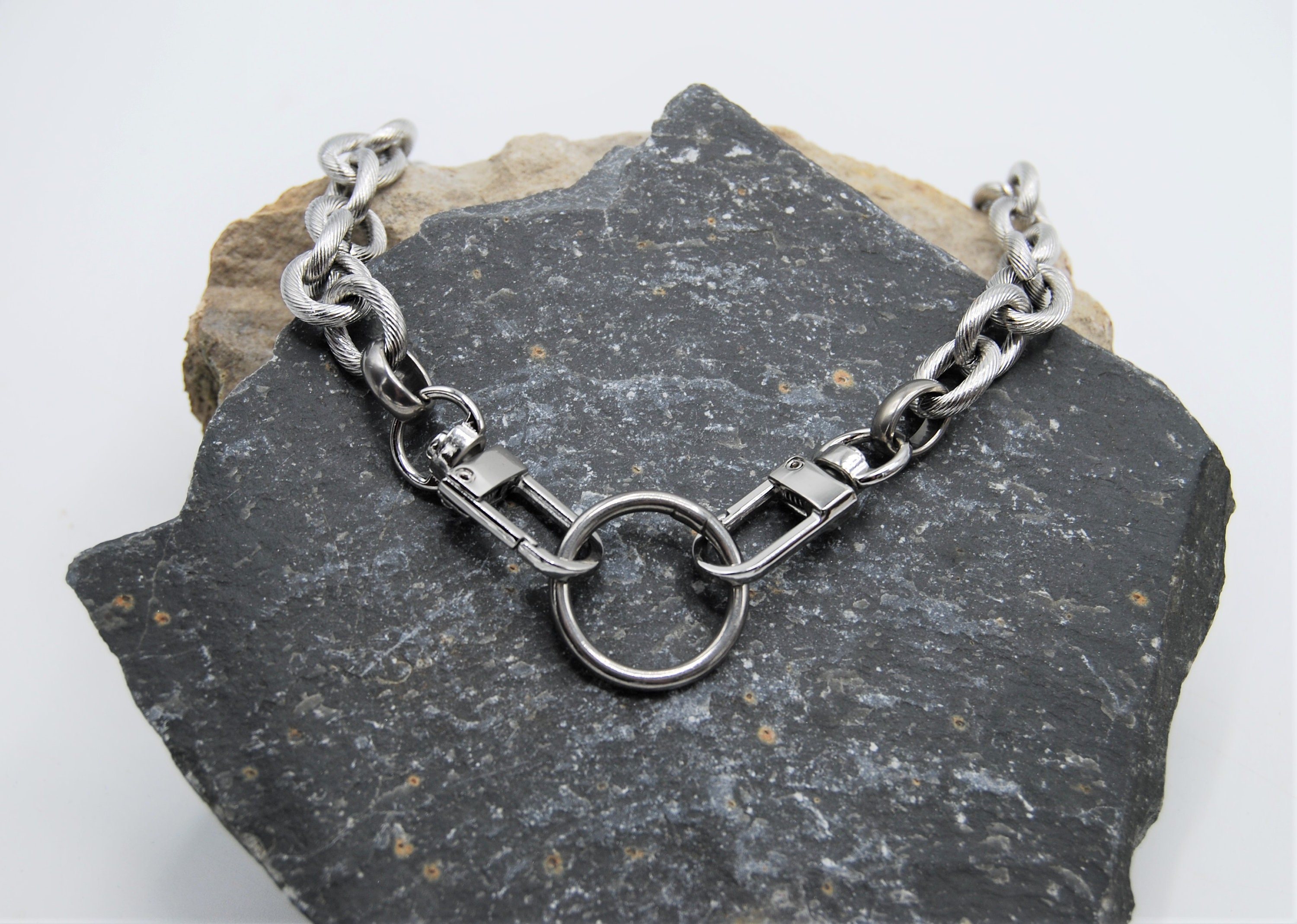 Stainless Steel Chunky Chain, Silver O Ring Necklace