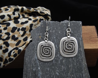 Silver Swirl Dangle Earrings: Abstract Boho Jewelry, Statement Earrings