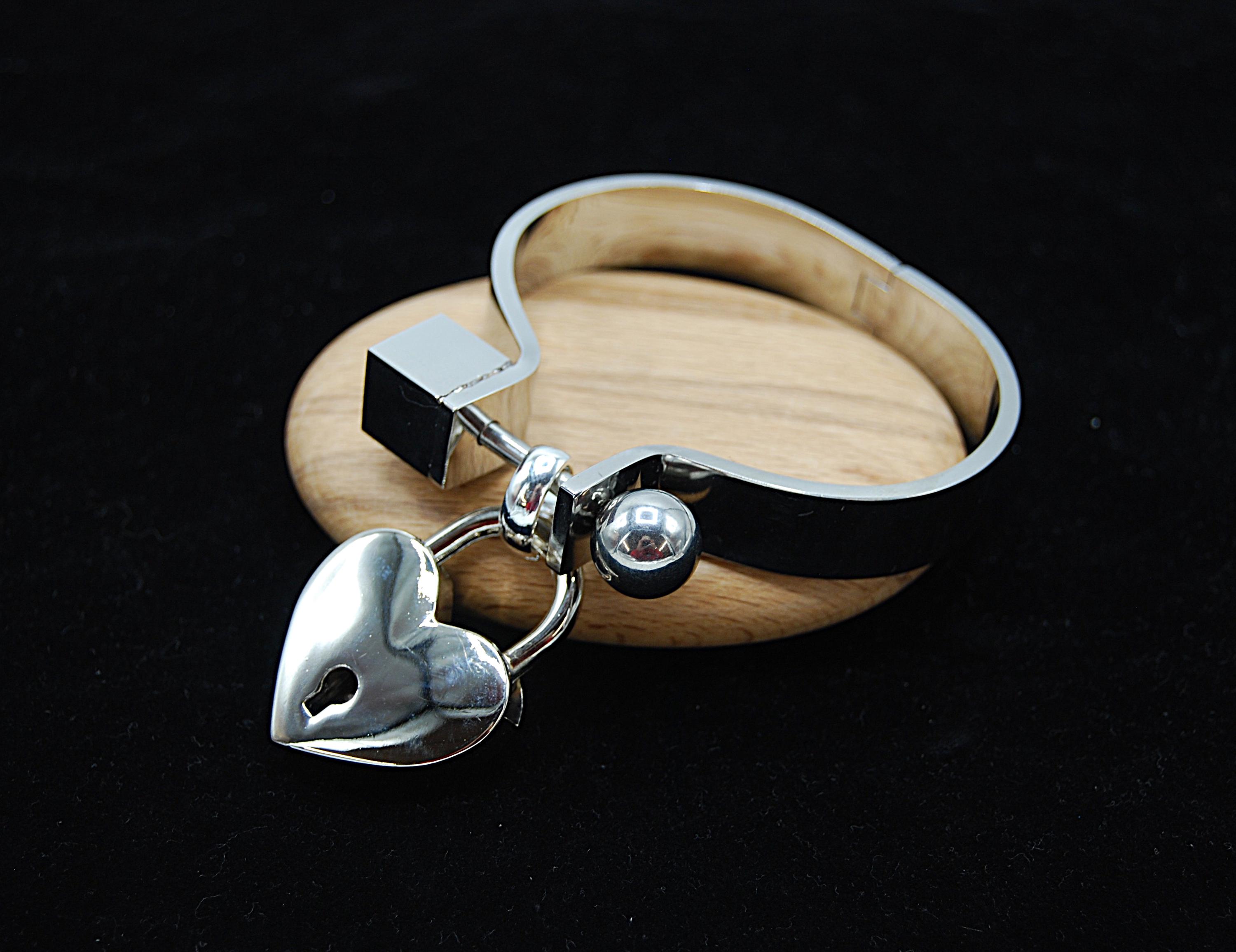 Stainless Steel Padlock Bangle: Wide Cuff Bracelet With Heart