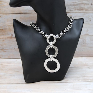 Silver Plated Statement Necklace: Chunky Rolo Chain Pendant