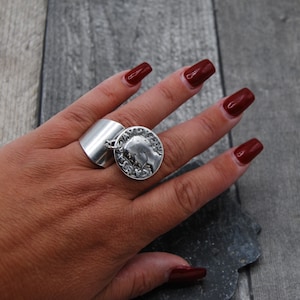 Antique Silver Coin Ring, Silver Adjustable Ring, Gift For Her, Charm Ring, Statement Silver Ring, Chunky Silver Ring, Silver Band Ring