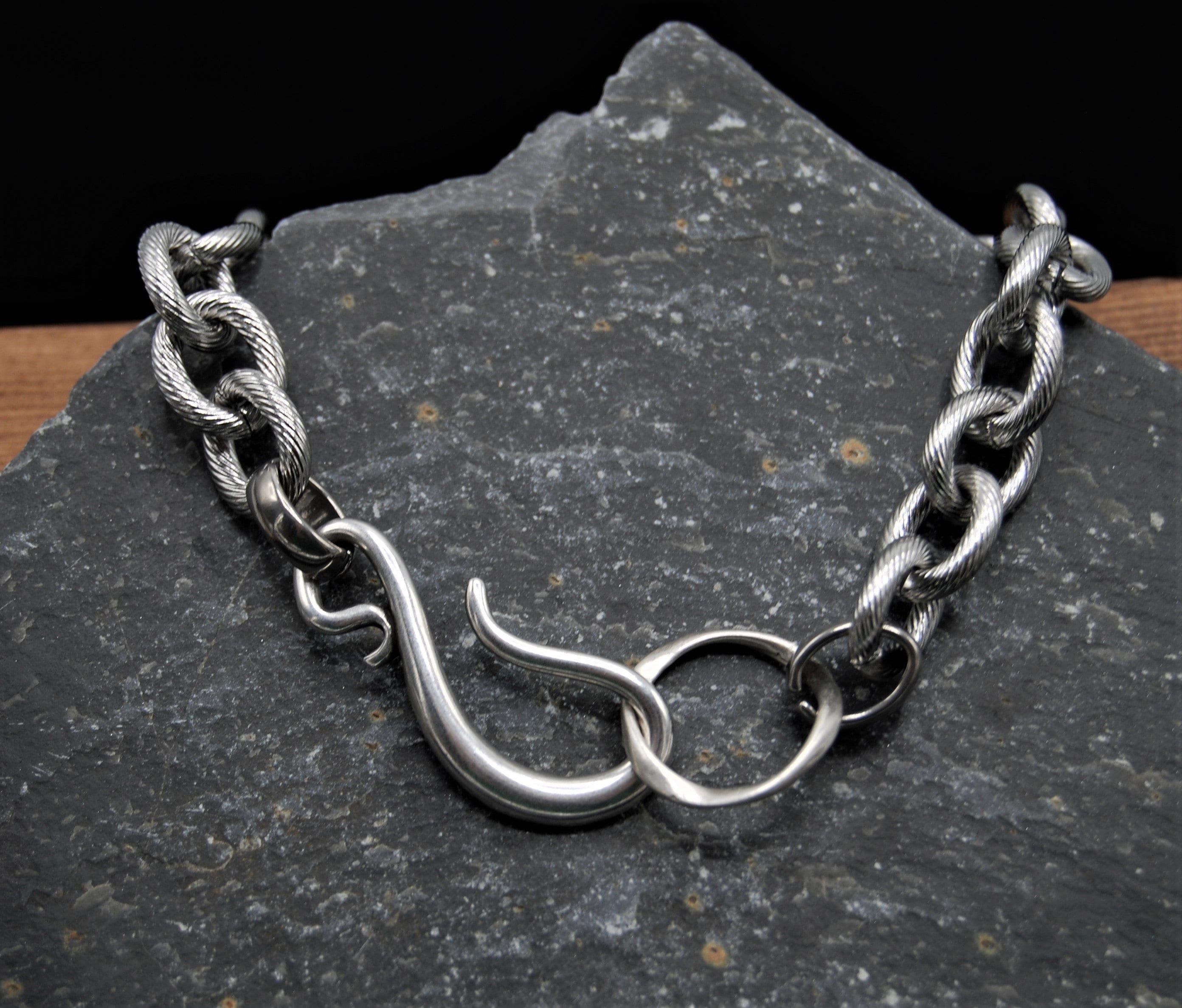 Chunky Stainless Steel Chain Choker: Silver Hook Necklace