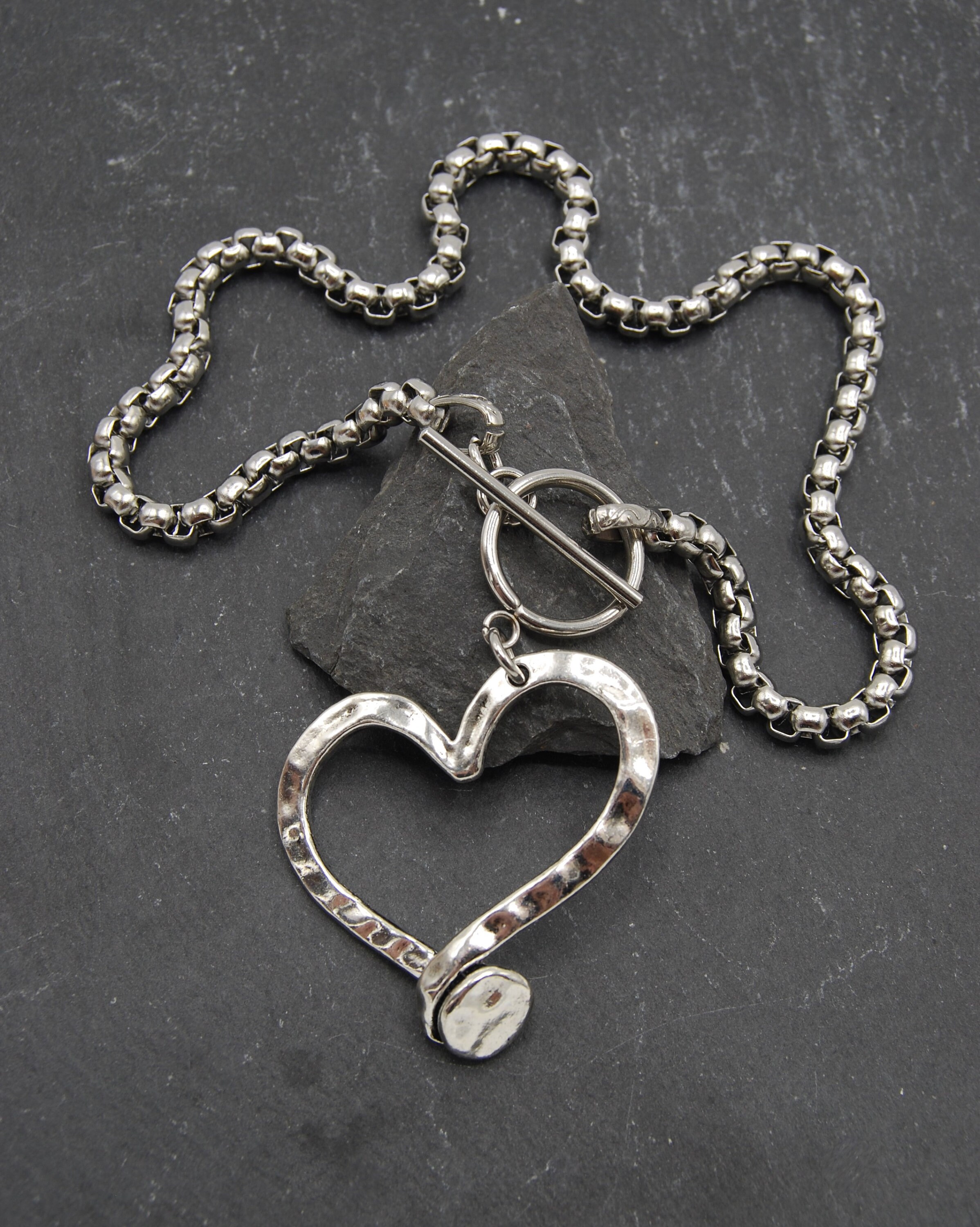 Colgante de corazón grande de plata cadena de de acero -