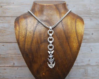 Silver Fishbone Pendant Necklace | Stainless Steel Box Chain