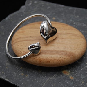 Silver Heart Bangle: Adjustable Stacking Bracelet