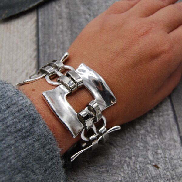 Bracelet tendance en argent, gros bracelet en argent, fermoir à bascule en argent, cadenas en argent, gros bracelet chaîne Rolo, bracelet en argent massif