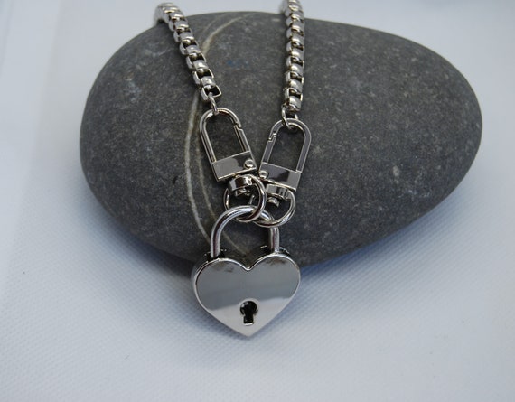 Stainless Steel Chunky Box Chain Heart Padlock Chunky Box