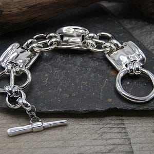 Silver Large Link Toggle Bracelet: Statement Cuff - 925 Sterling Silver Plated