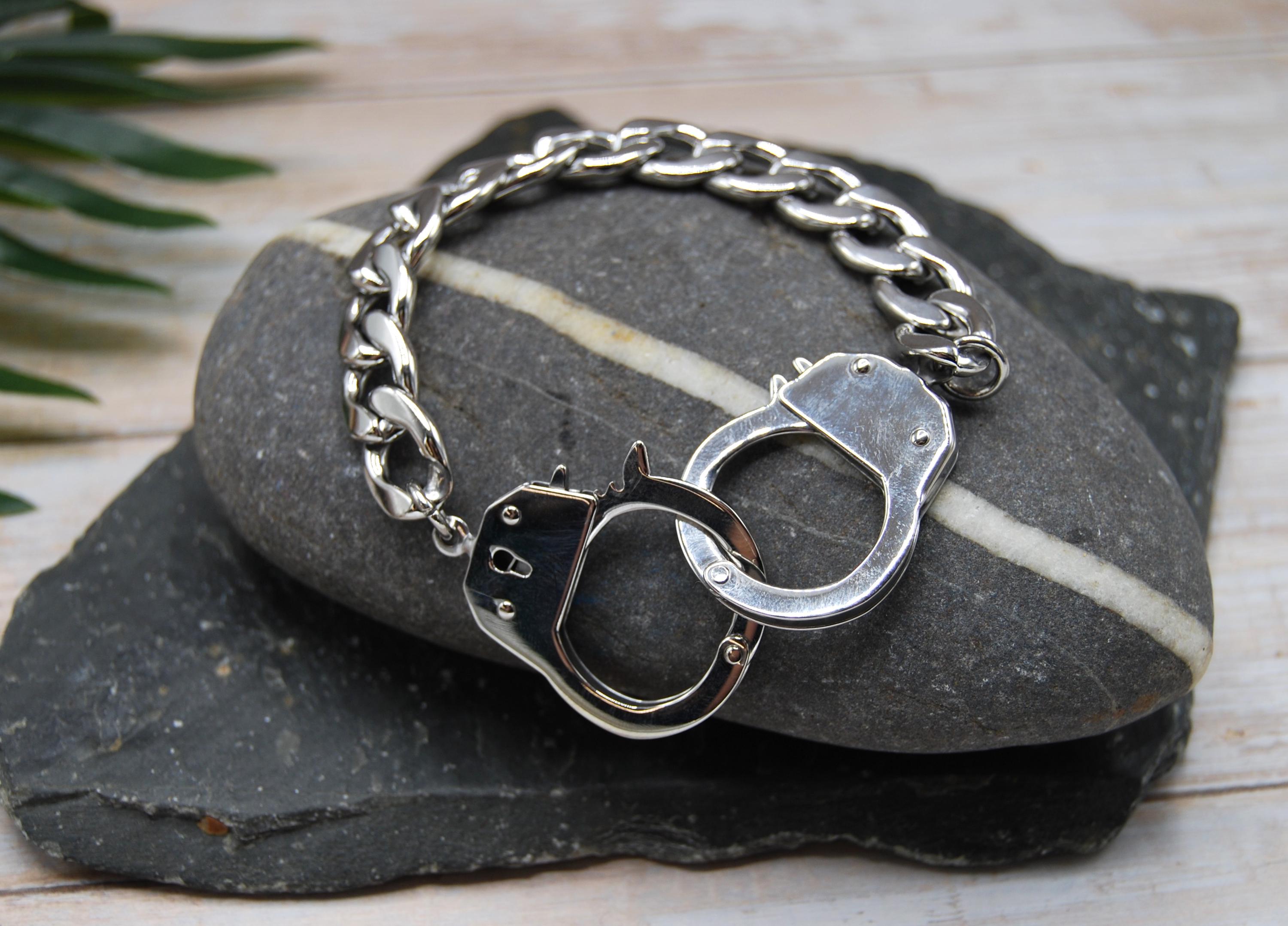 Bracelet Articulé Style Menottes En Acier Inoxydable - Accessoire Bijou Fantaisie Neuf Avec étiquettes
