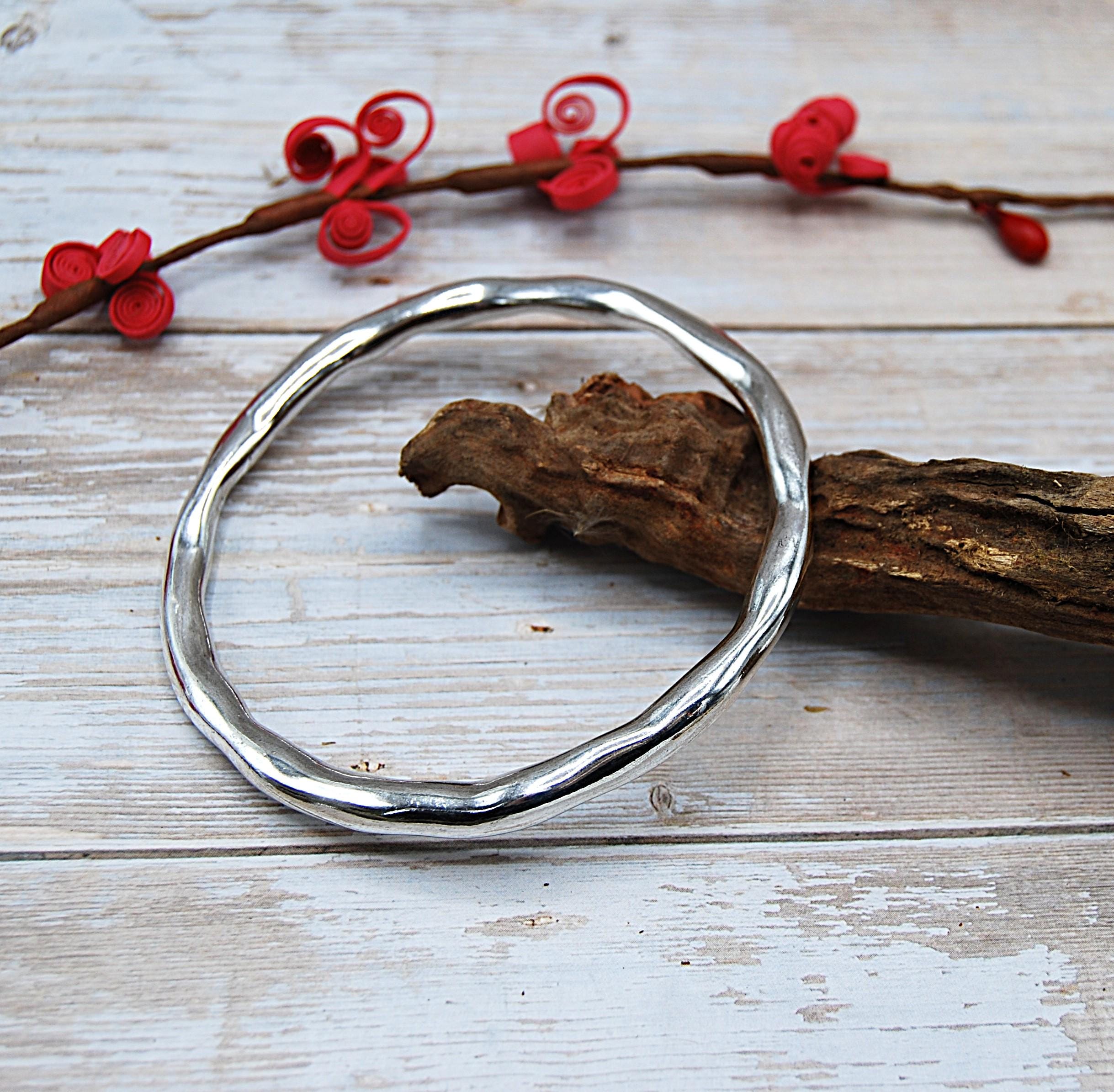 Hammered Silver Plated Bangle: Chunky Irregular Stacking Bangle
