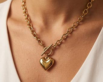 Gold Plated Heart Necklace Minimalist Everyday Wear