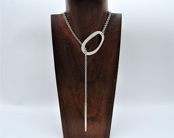 Antique Silver Lariat Necklace: Chunky Boho Y Necklace