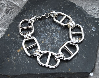 Bracelet à maillons ovales épais : bijoux tendance en plaqué argent antique