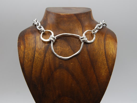 Stainless Steel Statement Necklace Silver Large Pendant Necklace