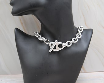 Stainless Steel Choker Necklace: Chunky Cable Chain, Silver Plated