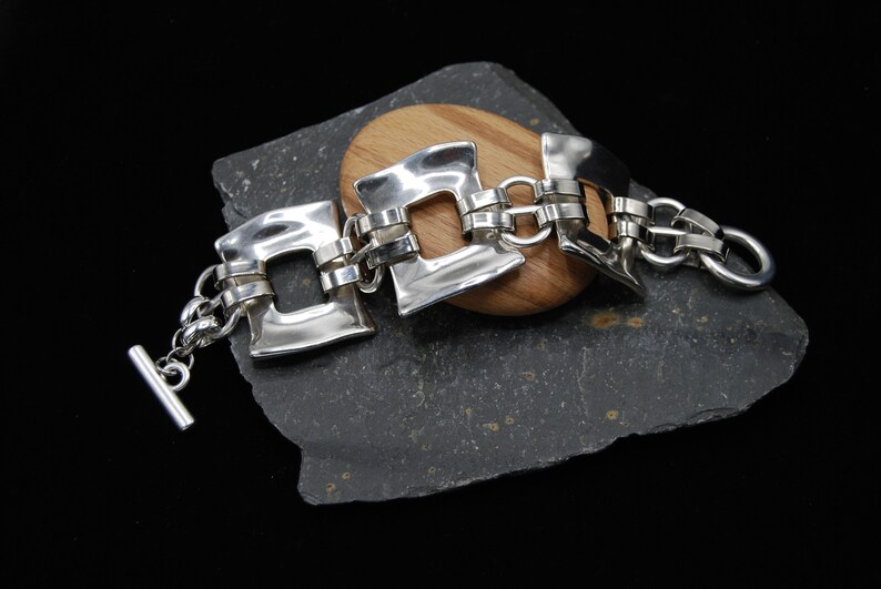 Statement Silver Bracelet, Chunky Silver Bracelet, Silver Toggle Clasp, Silver Padlock, Chunky Rolo Chain Bracelet, Solid Silver Bracelet image 6