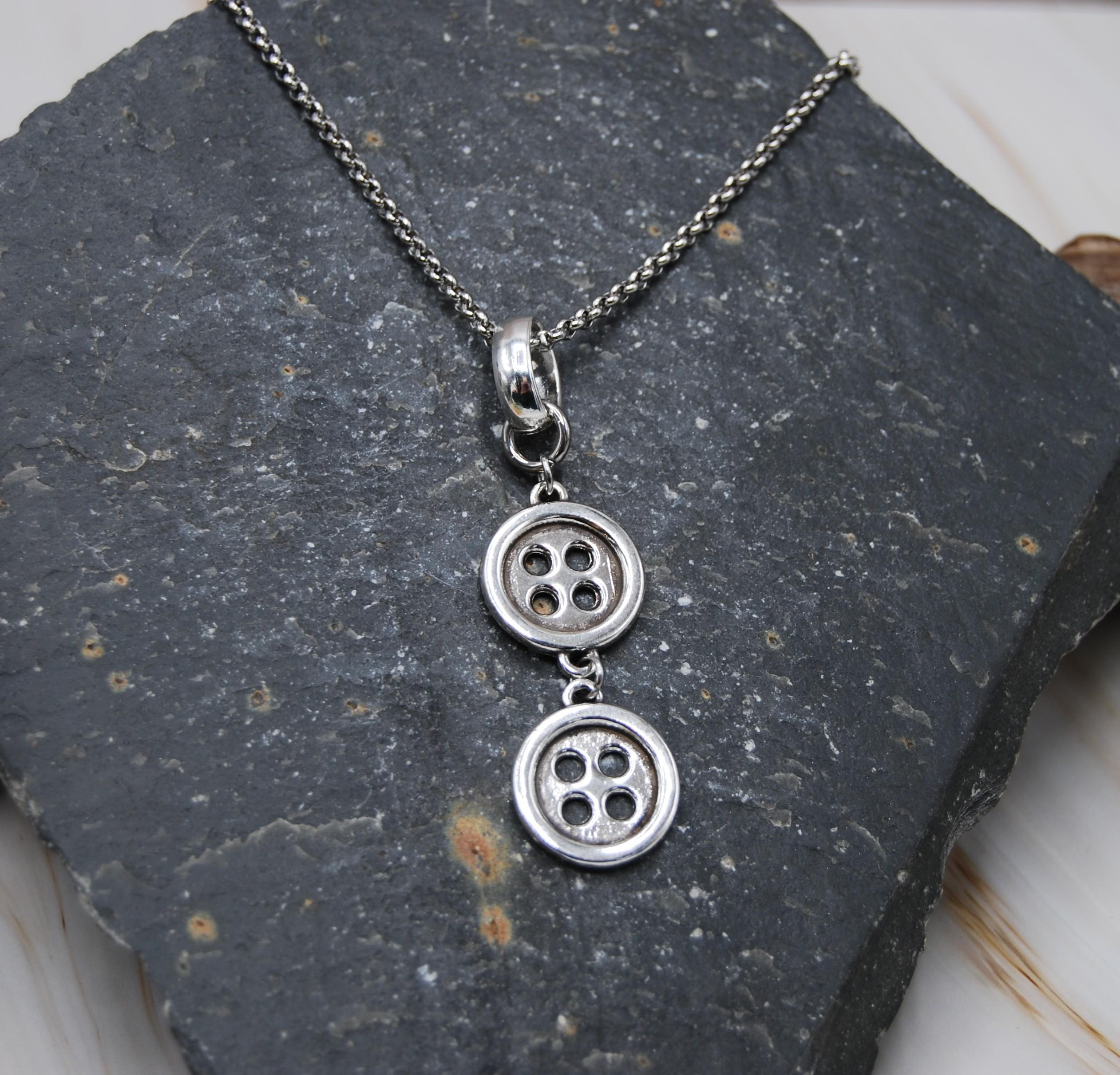 Antique Silver Button Pendant Necklace — 925 Sterling Silver Plate