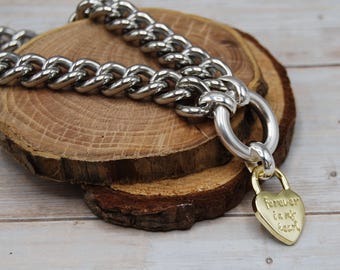 Mixed Metal Heart Necklace | Chunky Stainless Steel Curb Chain
