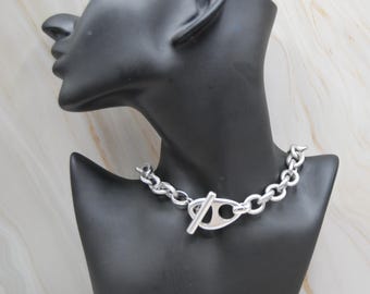 Stainless Steel Choker Necklace: Chunky Cable Chain, Silver Plated