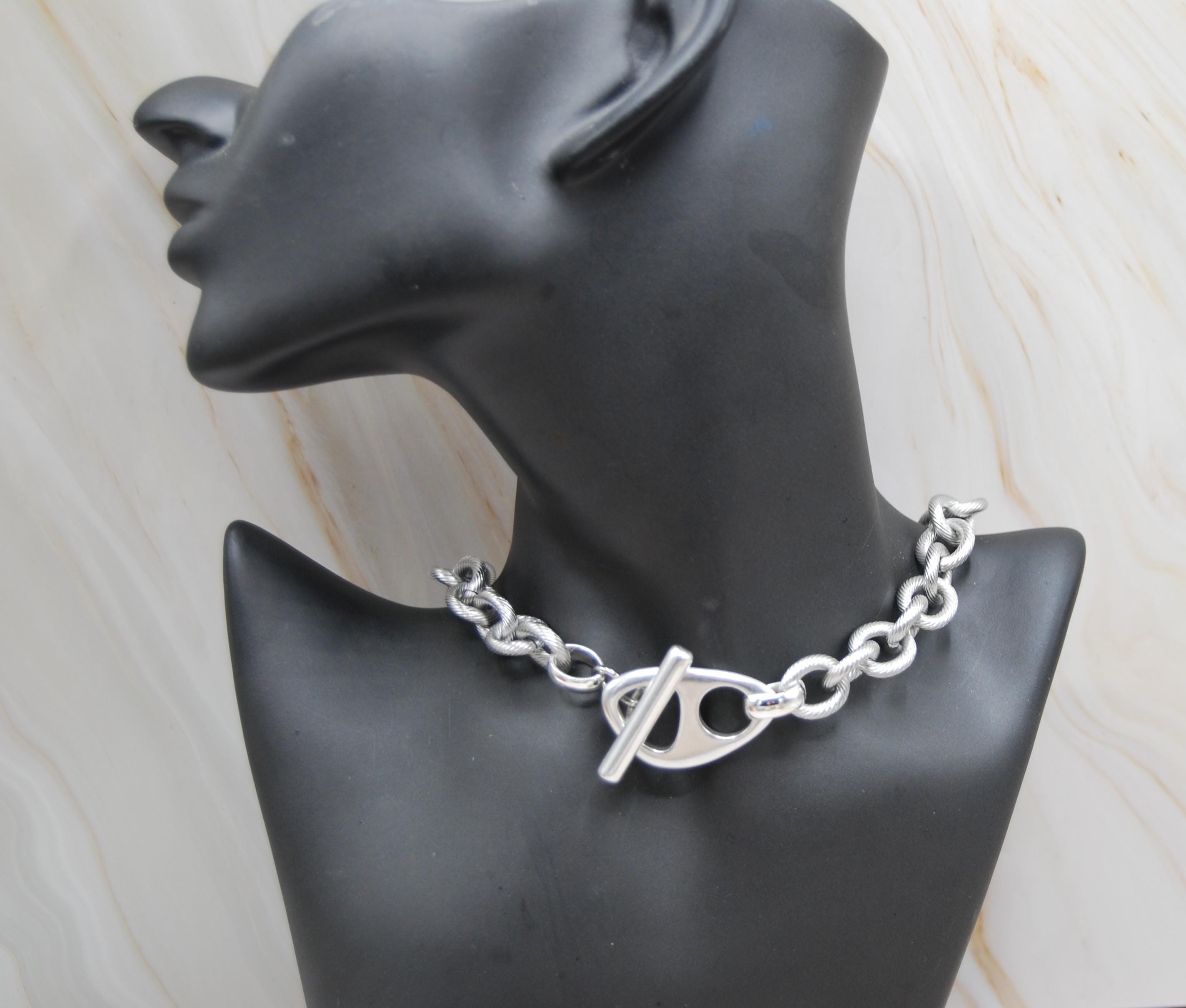 Stainless Steel Choker Necklace: Chunky Cable Chain, Silver Plated