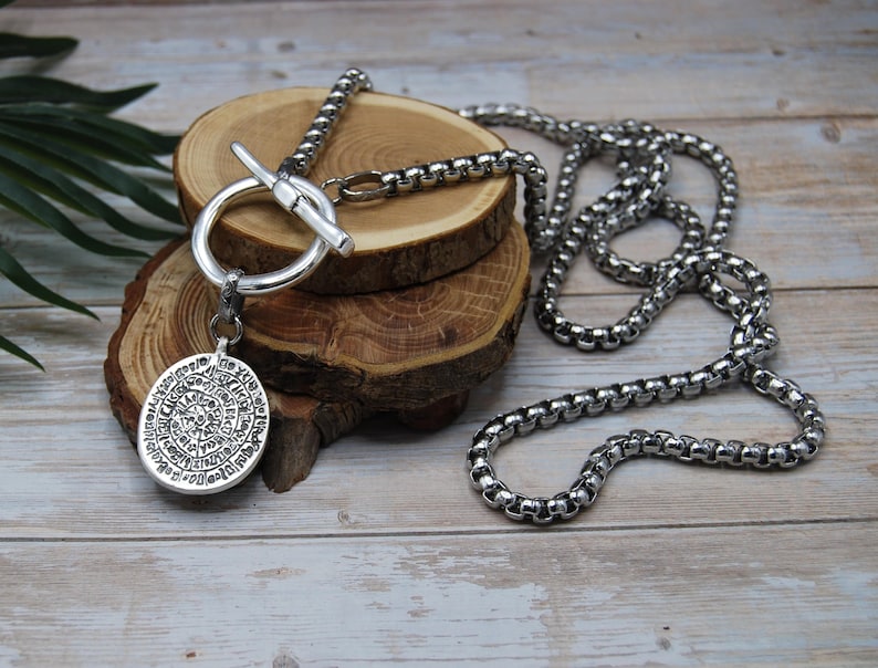 Silver Greek Coin Wrap Necklace – 100 cm Stainless Steel Box Chain image 11