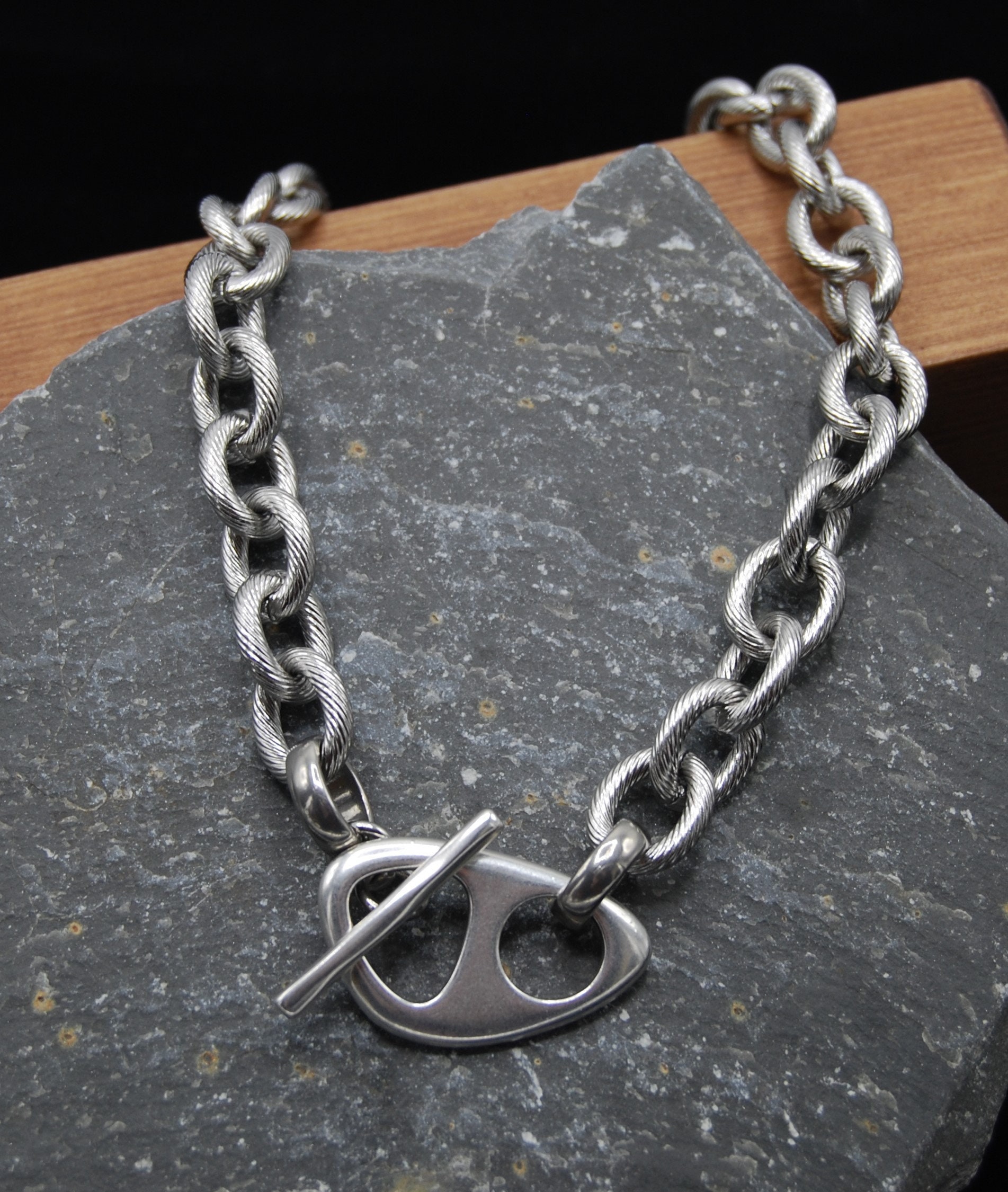 Stainless Steel Choker Necklace: Chunky Cable Chain, Silver Plated