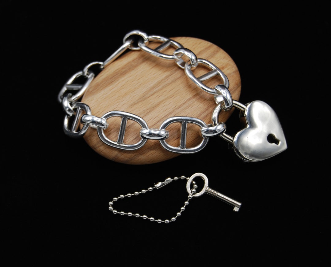Statement Silver Bracelet Chunky Bracelet Heart Padlock Etsy UK