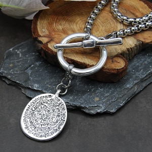 Silver Greek Coin Wrap Necklace – 100 cm Stainless Steel Box Chain image 12