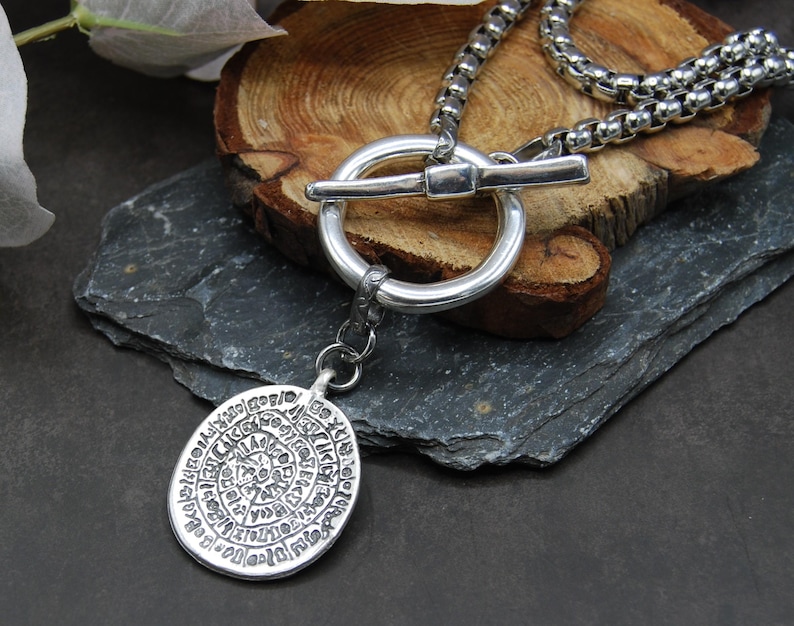 Silver Greek Coin Wrap Necklace – 100 cm Stainless Steel Box Chain image 12