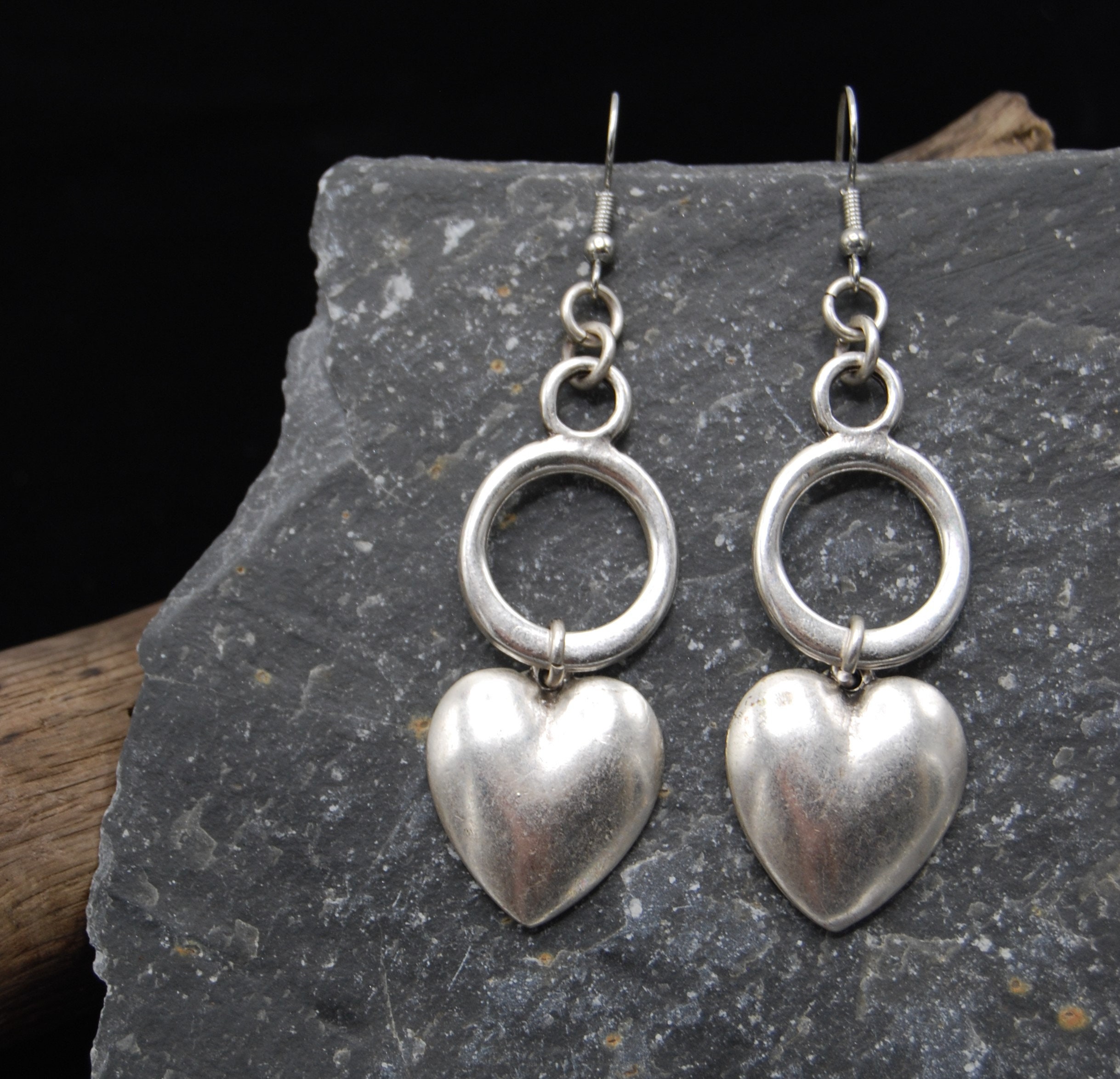 Vintage Silver Earrings with Golden Heart main image 1