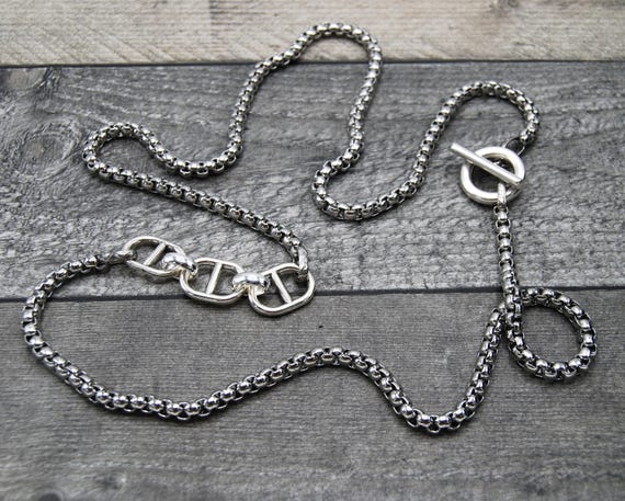 Statement Layering Necklace, Silver Toggle Clasp Necklace