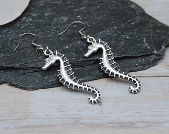 Silver Plated Seahorse Earrings – Stainless Steel Ear Hooks – Lightweight Ocean Jewellery – Beach Lover Gift