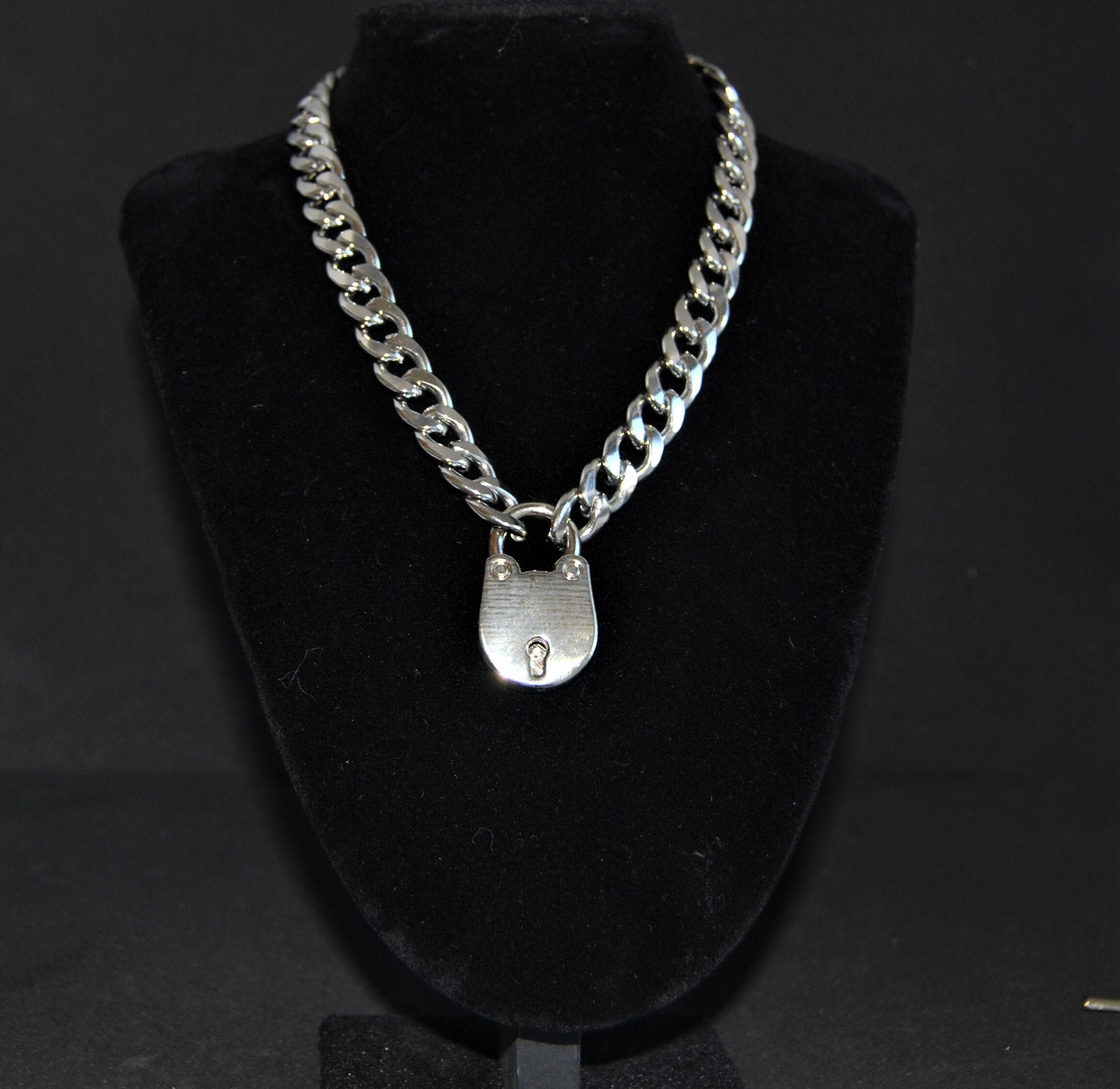 Statement Chunky Stainless Steel Padlock Necklace Chain Etsy