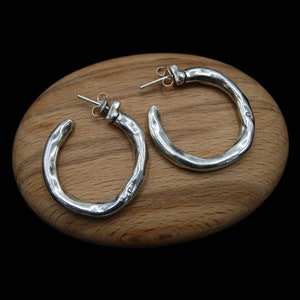 Silver Hoops, Hammered Silver Hoops, Statement Silver Hoops, Gift For Her, Hoop Earrings, Minimalist Silver Earrings