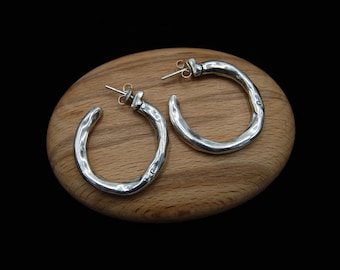 Silver Hoops, Hammered Silver Hoops, Statement Silver Hoops, Gift For Her, Hoop Earrings, Minimalist Silver Earrings