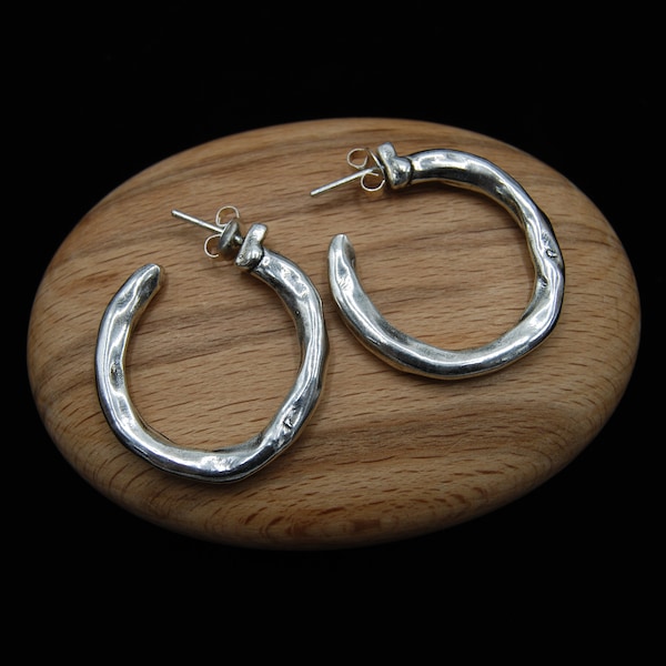 Silver Hoops, Hammered Silver Hoops, Statement Silver Hoops, Gift For Her, Hoop Earrings, Minimalist Silver Earrings