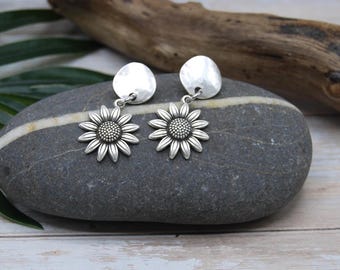 Silver Sunflower Earrings: Sterling Silver Plated Flower Jewelry