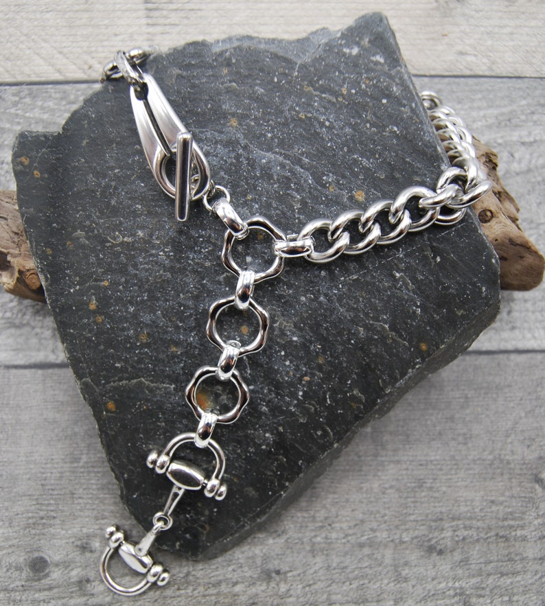 Statement Silver Necklace, Chunky Solid Stainless Steel Curb Chain, image 4