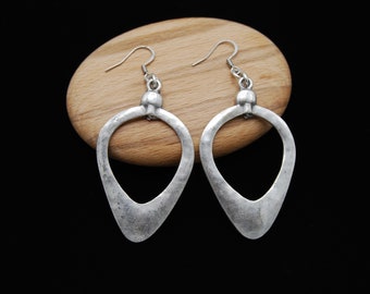 Large Antique SilverCut Out Drop Dangling EarringsLarge Statement Silver Earrings UK Seller