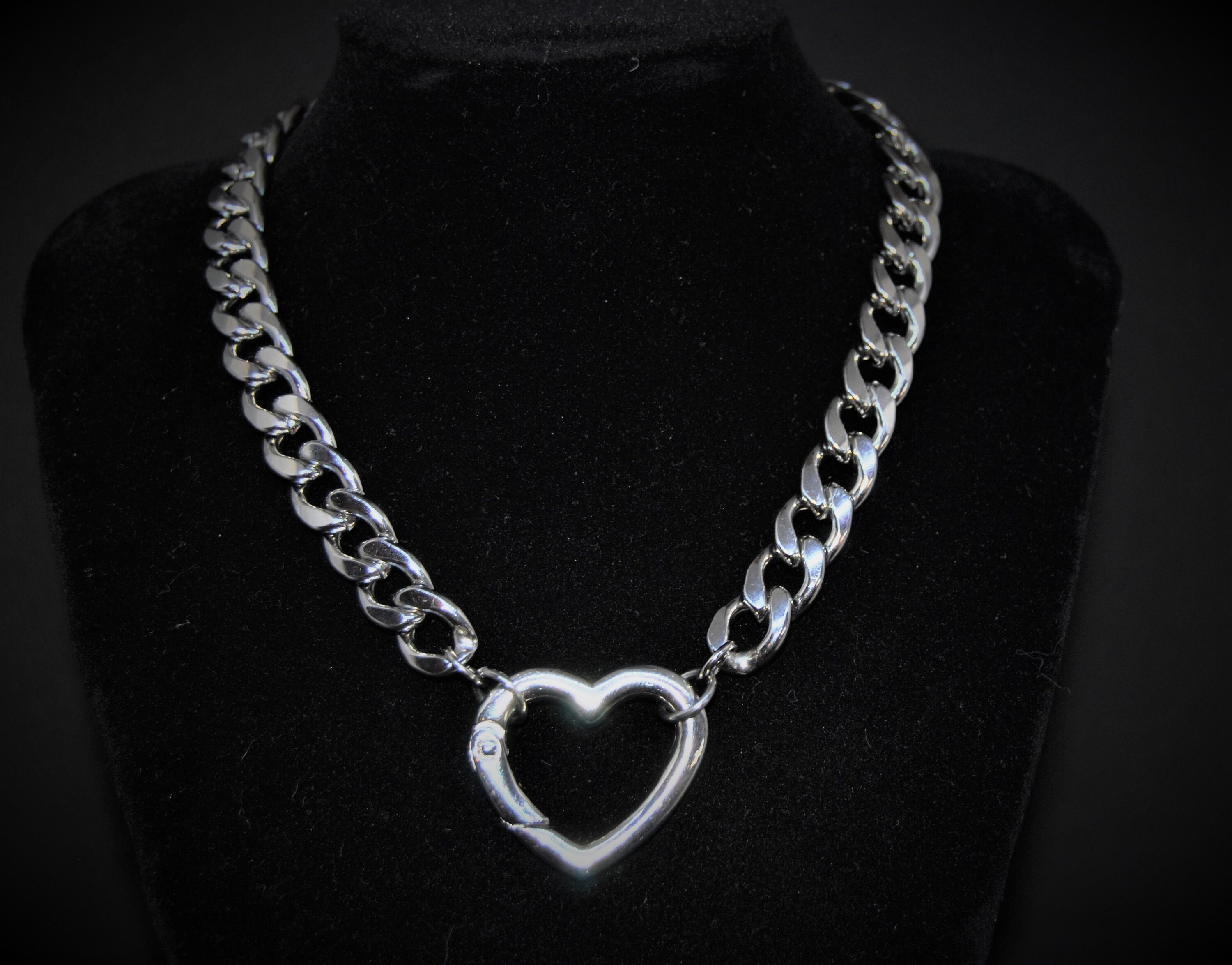 Stainless Steel Chunky Curb Chain Heart Pendant Industrial Etsy