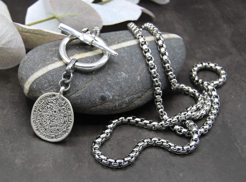 Silver Greek Coin Wrap Necklace – 100 cm Stainless Steel Box Chain image 18