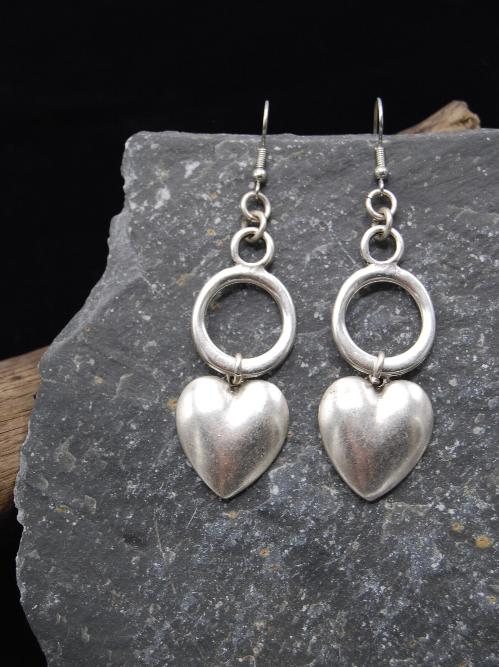 Vintage Silver Earrings with Golden Heart