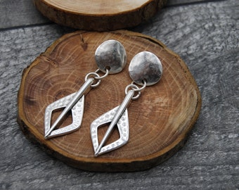 Antique Silver Earrings, Silver Drop Earrings, Silver Statement Earrings, Large Silver Earrings, Hammered Silver Earrings, Big Earrings