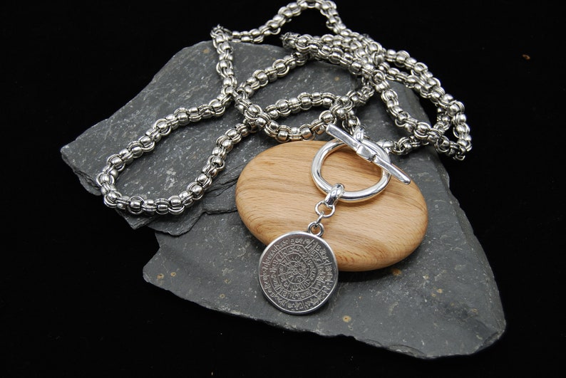 Silver Greek Coin Wrap Necklace, Statement Silver Necklace, Stainless Steel Toggle Clasp Necklace, Silver Layering Necklace, Gift For Her image 8