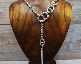 Silver Chunky Bar Pendant Box Chain Necklace