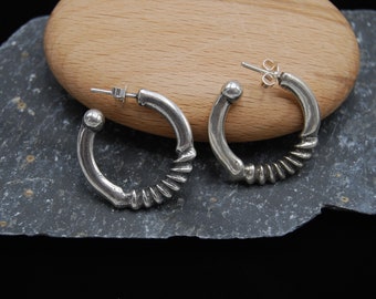 Silver Hoops, Hammered Silver Hoops, Statement Silver Hoops, Gift For Her, Hoop Earrings, Minimalist Silver Earrings