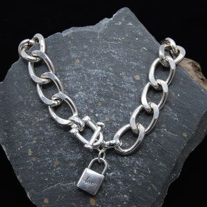 Antike Silberkette Halskette, Statement Silberkette, Silber Knebelverschluss Halskette, Geschenk für sie, Schwere Kette, Vorhängeschloss